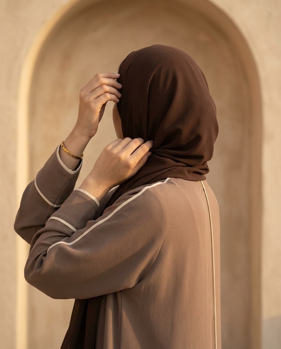Mocha piped zip abaya by Khimar by Sana