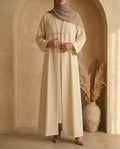 Ivory open abaya with pearl loop closures