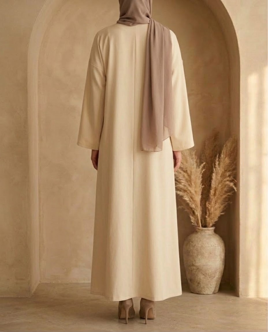 Ivory open abaya with matching inner and hijab