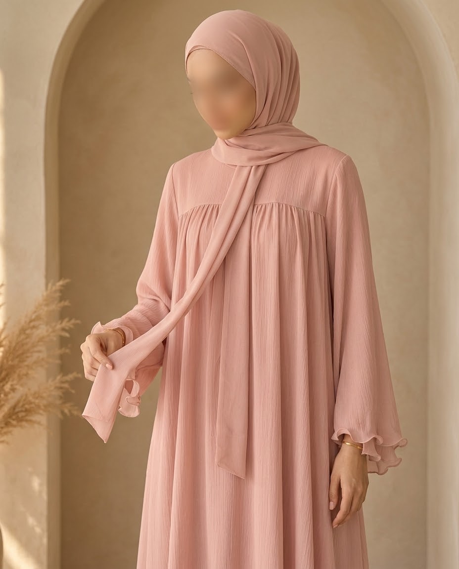 Rose crinkle chiffon abaya, styled view