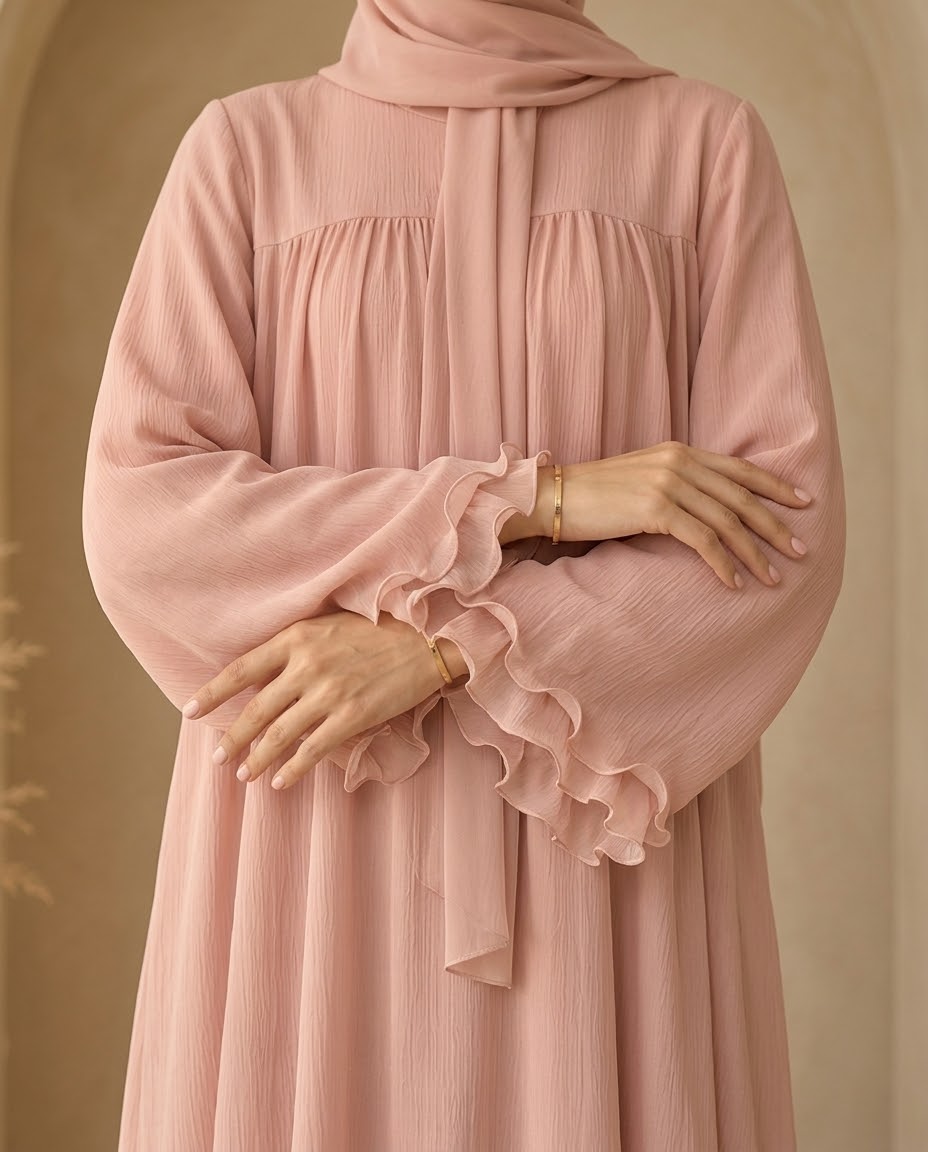 Rose ruffle abaya, modest occasion wear