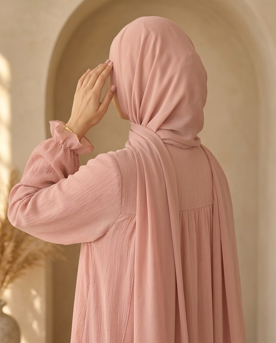 Rose chiffon ruffle abaya by Khimar by Sana