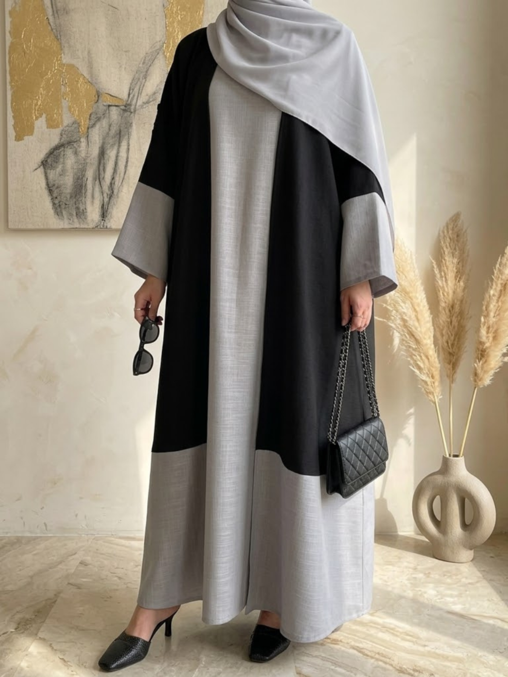 The Black & Grey Colorblock Abaya