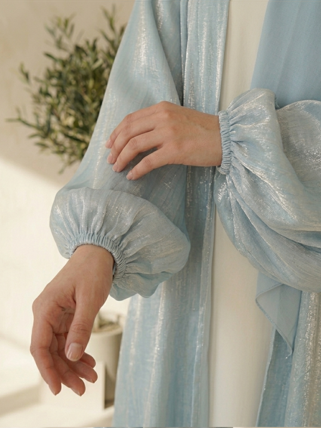 The Ice Blue Shimmer Abaya