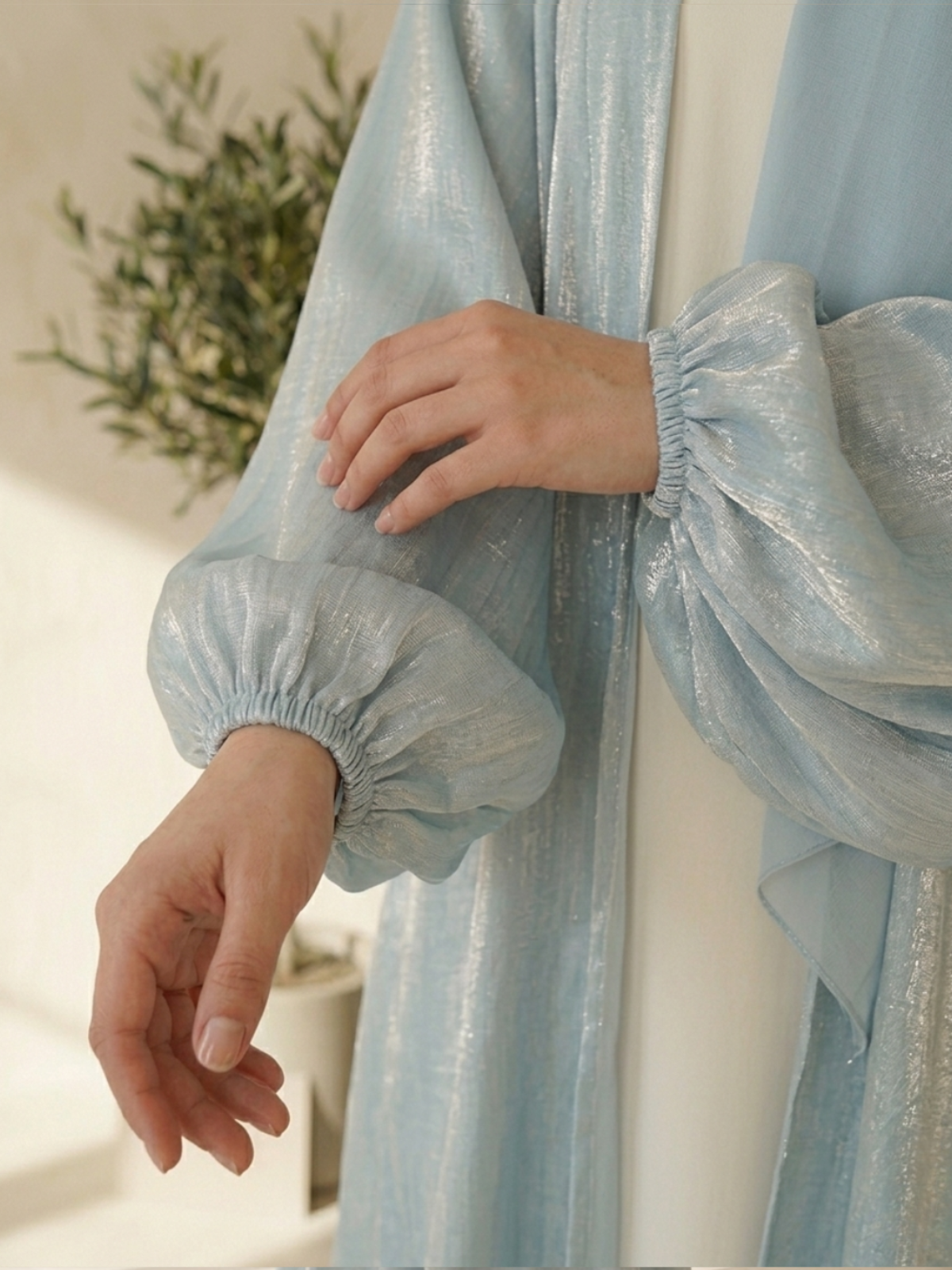 The Ice Blue Shimmer Abaya
