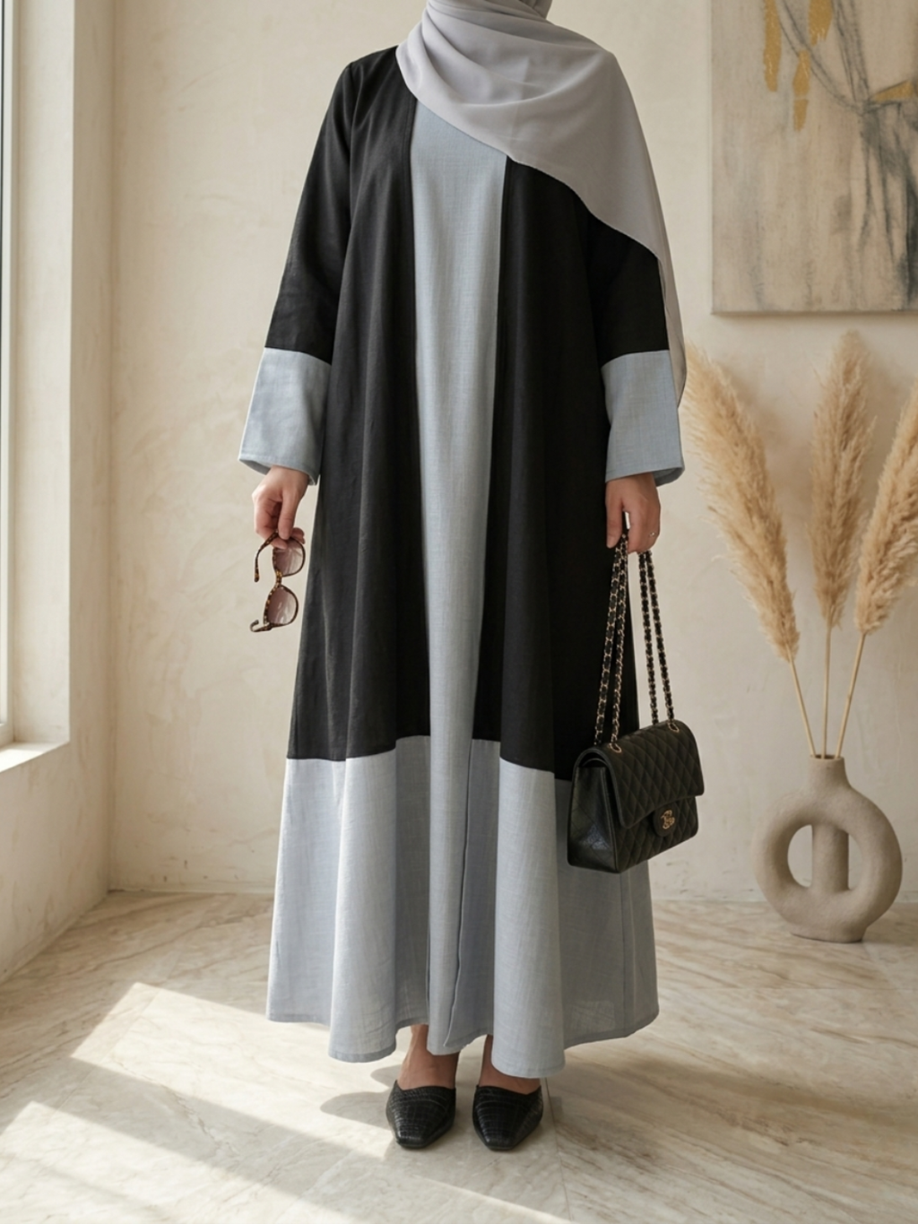 The Black & Grey Colorblock Abaya