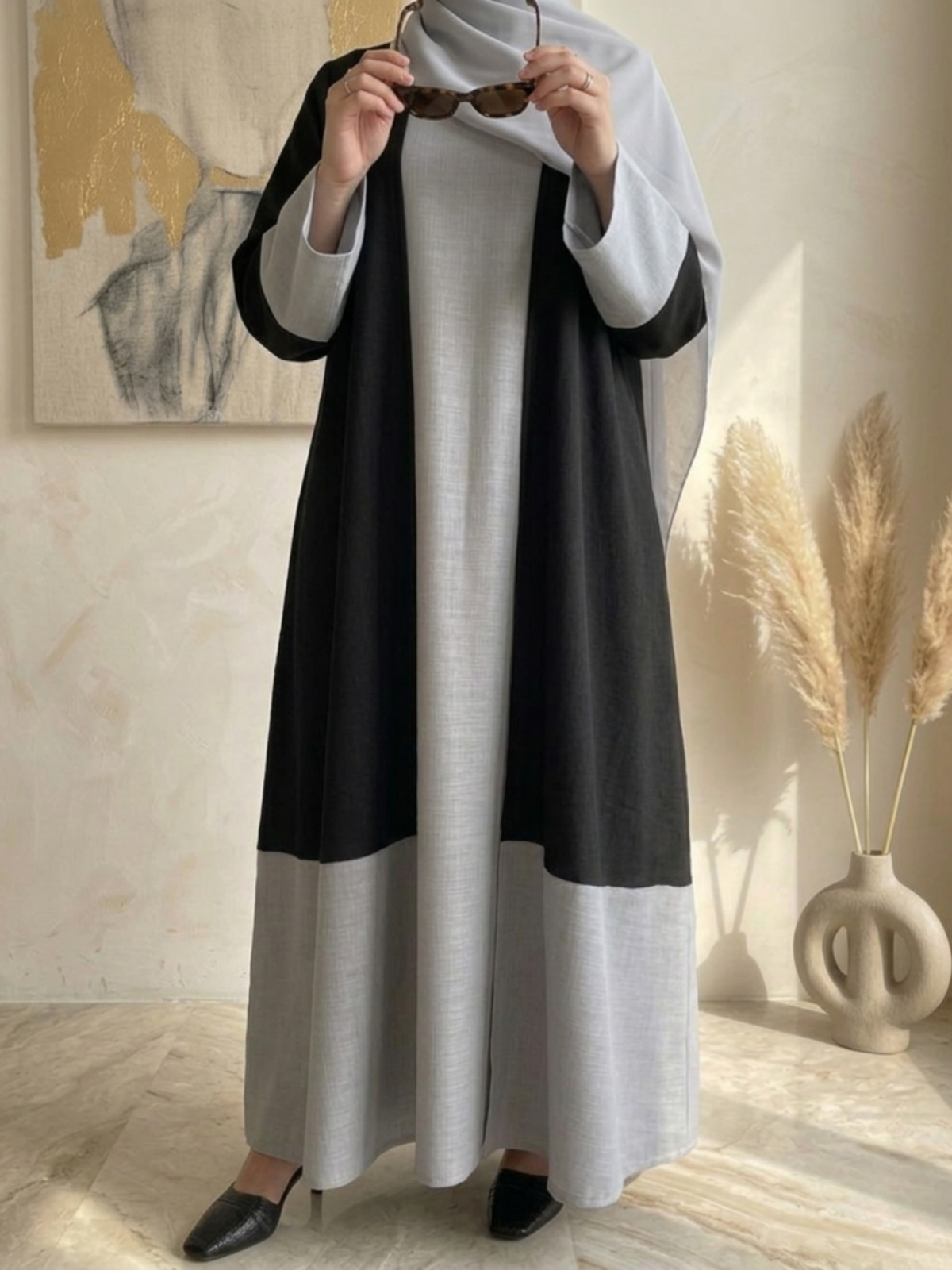 The Black & Grey Colorblock Abaya
