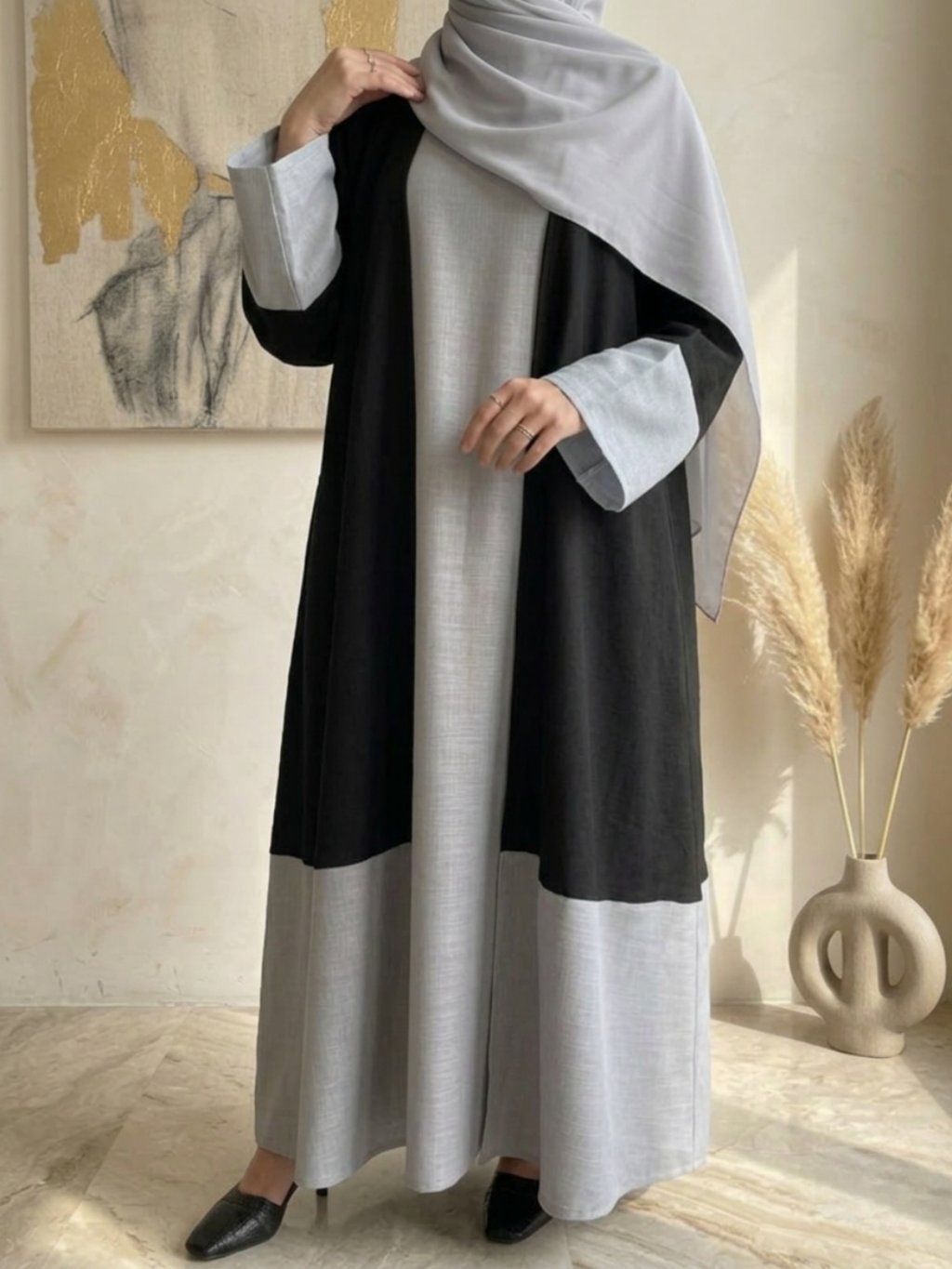 The Black & Grey Colorblock Abaya