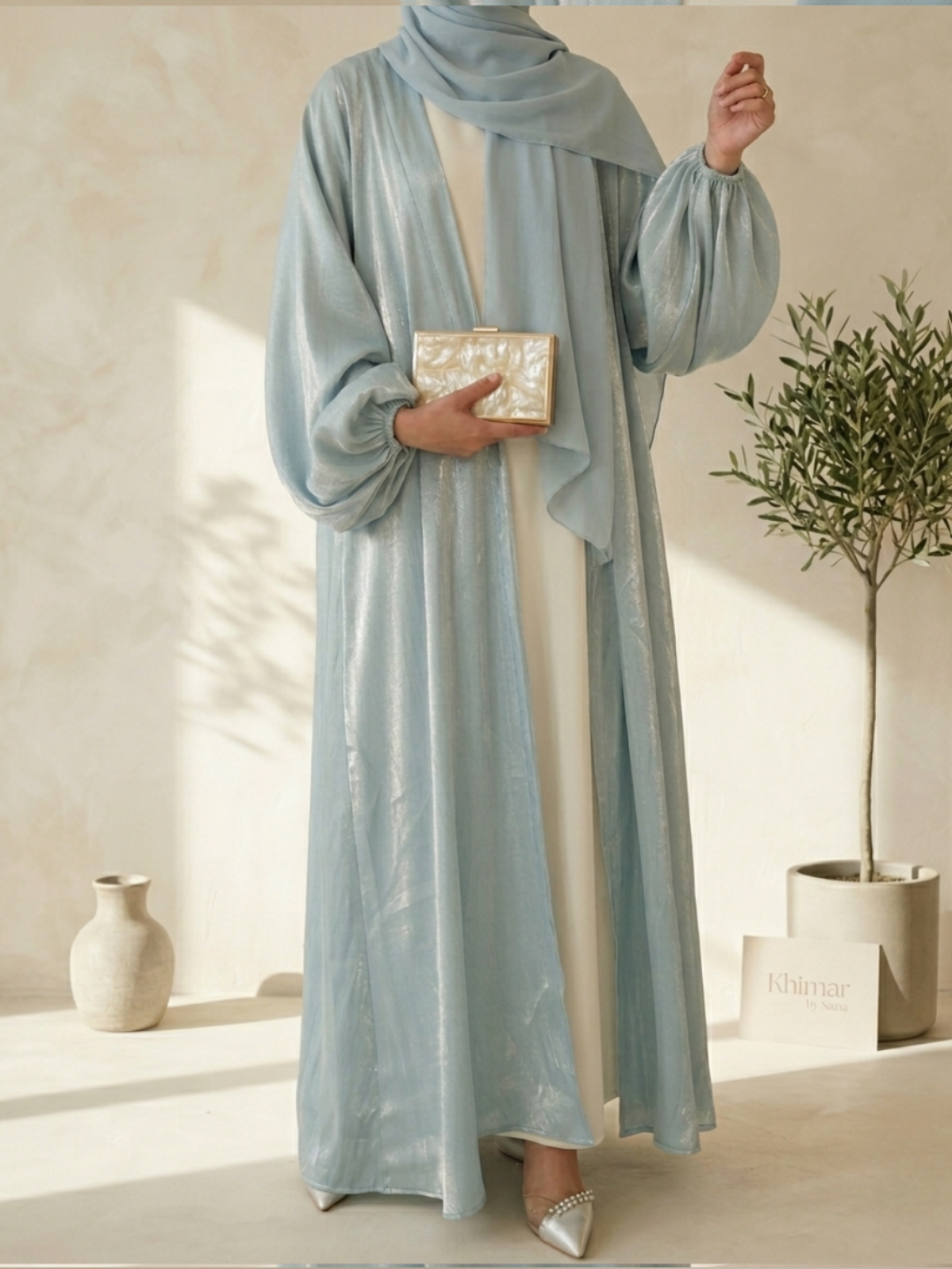 The Ice Blue Shimmer Abaya