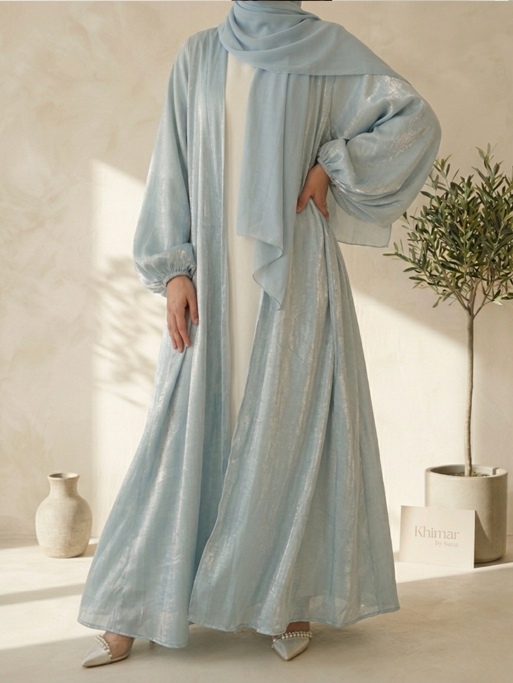 The Ice Blue Shimmer Abaya