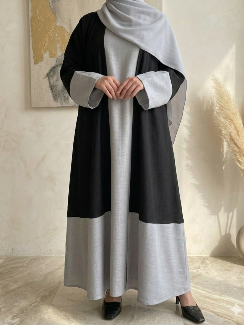 The Black & Grey Colorblock Abaya