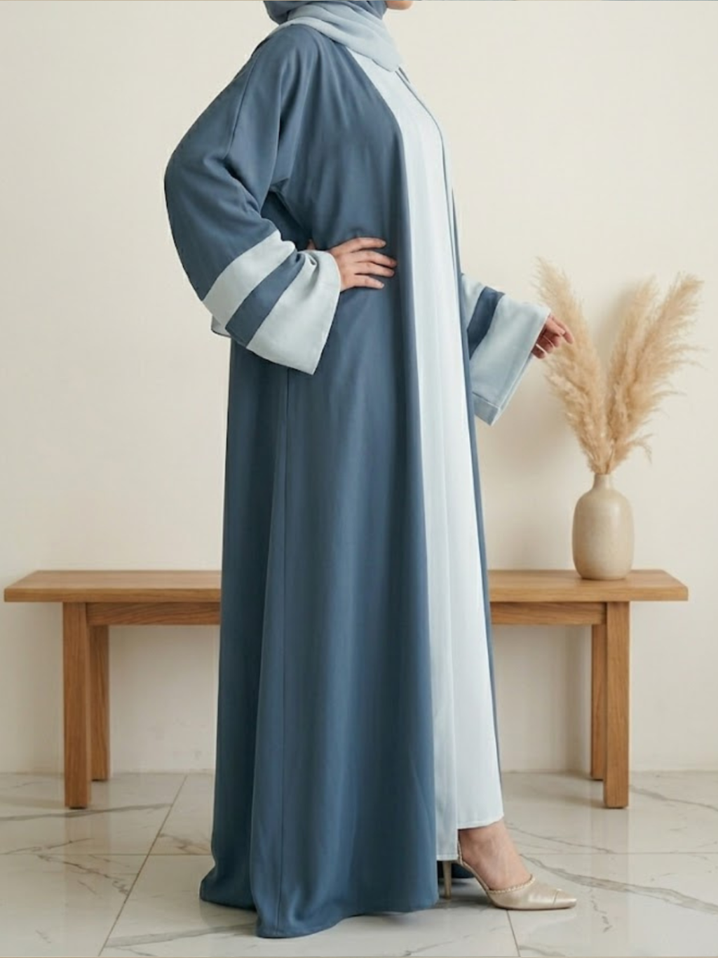 The Steel Blue Colorblock Abaya