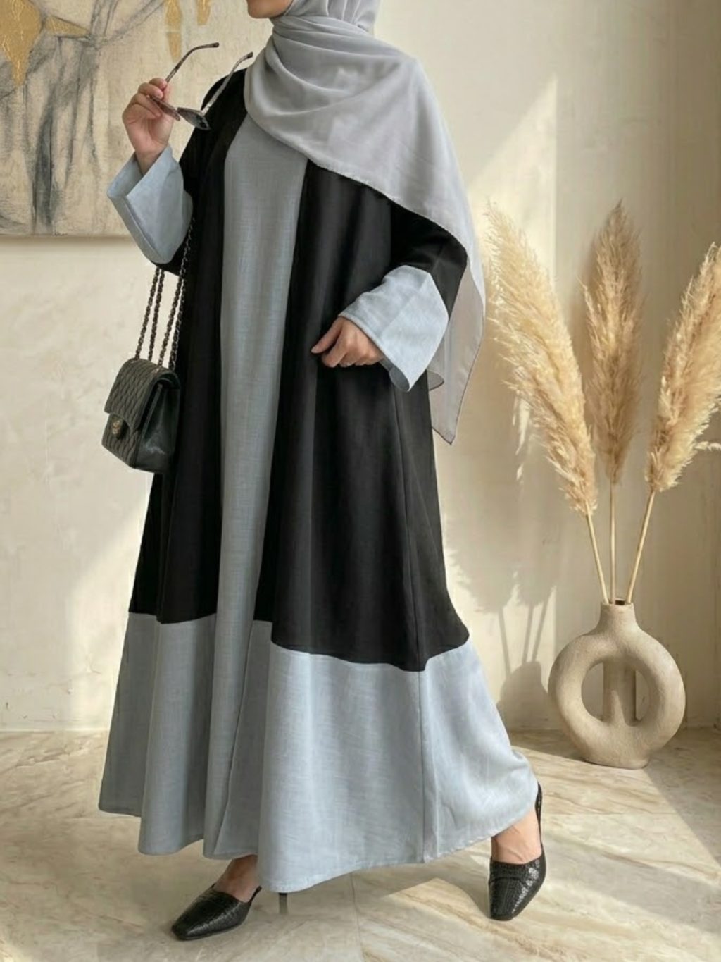 The Black & Grey Colorblock Abaya