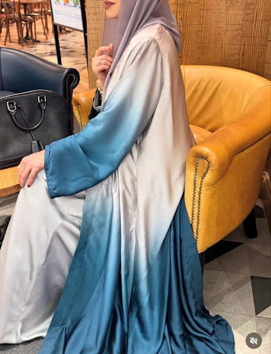 Ombre Silver-Teal Silk Abaya