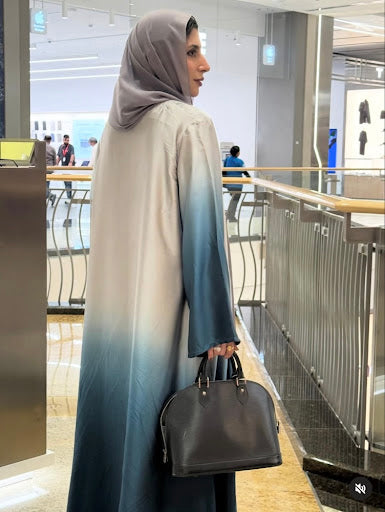 Ombre Silver-Teal Silk Abaya