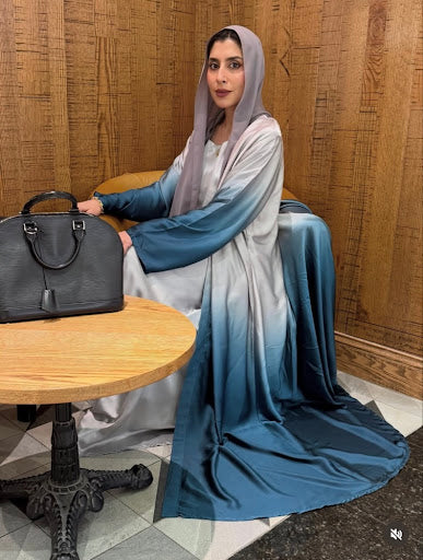 Ombre Silver-Teal Silk Abaya